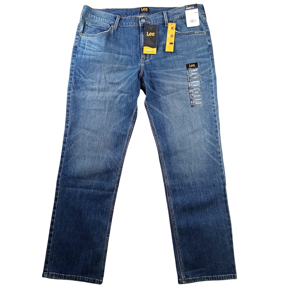 NWT-Lee Mens Straight Fit Straight Leg Jeans Heath Blue 40x30 Premium‎ Flex